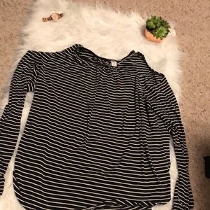 black and white cold-shoulder shirt